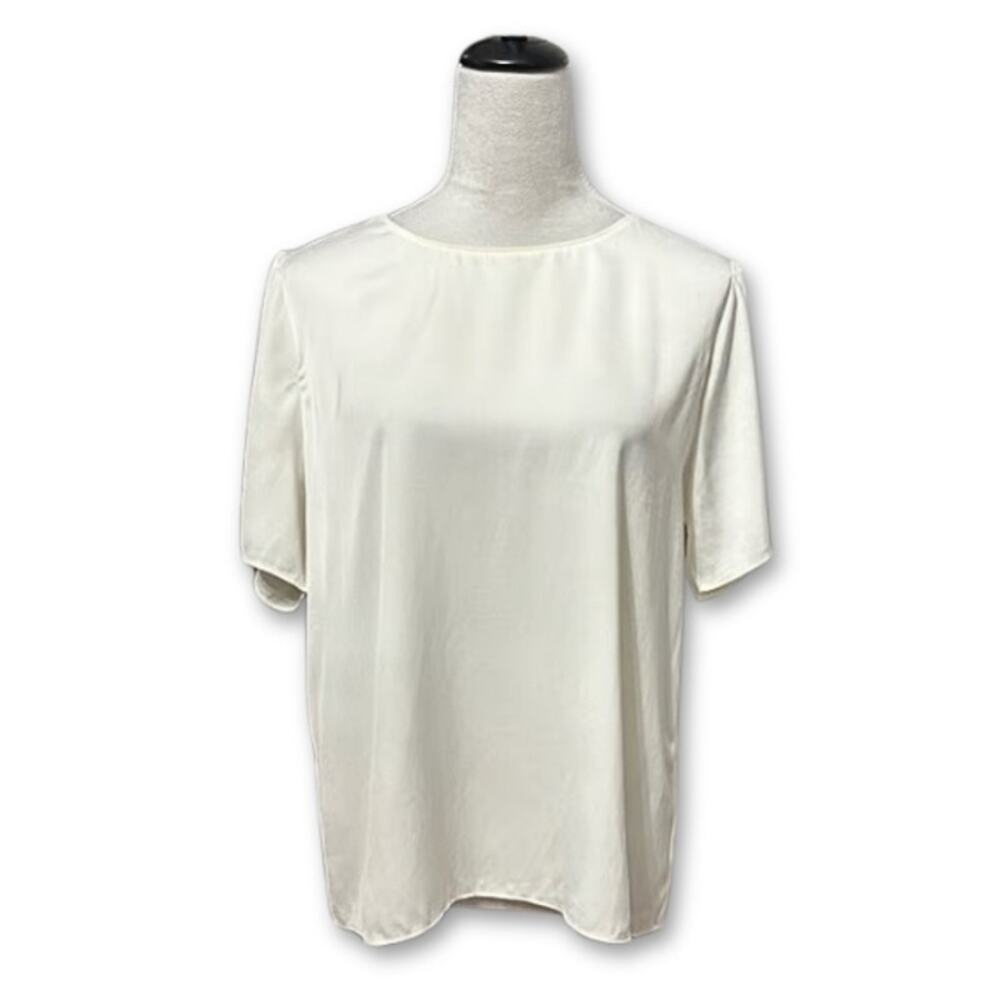 Socialite Blouse Short Sleeves Pullover Petal Fold Back Off White Women's L NWOT